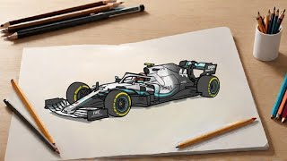 "Step-by-Step Guide: Drawing a Mercedes F1 W11 Race Car"