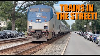 Trains In The Street! | Eight CSX freight trains & Amtrak passenger trains | Ashland, VA | 4K Video