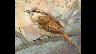 Finished Collage Painting of a Carolina Wren as Part of My 100 Day Project