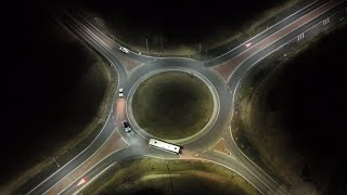 DJI 4 PRO - Roundabout at night - time lapse - cars, army, truck, bus - timelapse - night test