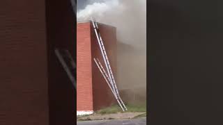 Firefighters set up a ladder for racoons to escape a fire