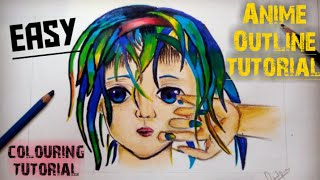 Anime outline tutorial | Anime drawing with colour | how to draw anime outline