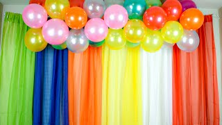 Easy Balloon decoration At Home with rainbow curtains - DIY - Simple