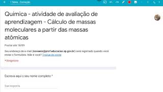 Atividade - Cálculo de massas moleculares a partir das massas atômicas