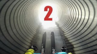 Skiing through pipe 2