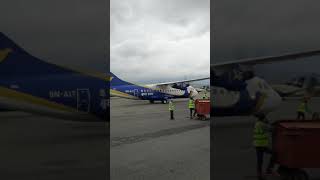 Buddha Airways plane preparing for takeoff at Kathmandu International Airport