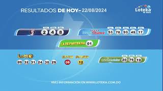 Loteka Lotería Electrónica Sorteo 7:55 PM 22-08-2024.