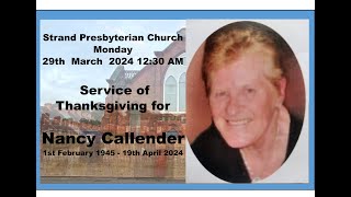 Strand Presbyterian 29 april 2024 1230 am  Live stream  Nancy Callender