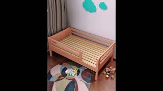 solid wood children's bed with guardrail