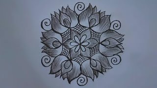 9*5 dots easy lotus rangoli design||creative rangoli design ||chukkala muggulu@lavyacreativerangoli