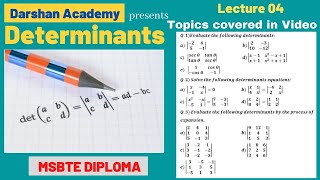 Determinants Lecture 04 || MSBTE Diploma || 1st Sem || Basic Mathematics || by Darshan Academy