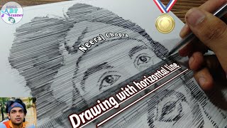 Neeraj Chopra Drawing | portrait Drawing with horizontal lines | Neeraj chopra tokyo Olympics