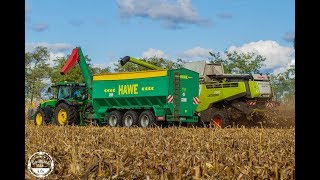 Mais dreschen // 2 Claas Lexion , John Deere 8r mit HAWE ÜLW