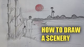 How to draw a scenery easy for beginners|how to draw scenery Step by step with pencil