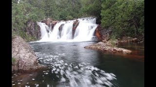 Visiting waterfalls while camping at Fairbank Provincial Park