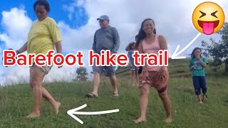 barefoot hiking / walking in the mountain