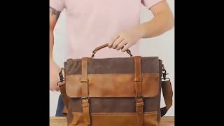 Mens Messenger Bag Waterproof Canvas Leather Computer Laptop Bag 15 6 Inch Briefcase Case -- Woosir