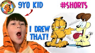 9yo Autistic Savant Draws - Garfield and Odie | Jim Davis #shorts