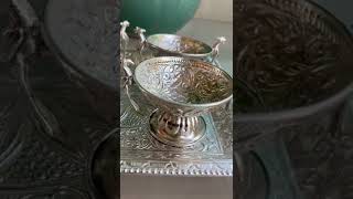 German Silver Tray with 4 Cups..For Orders whatsapp on 8861683392