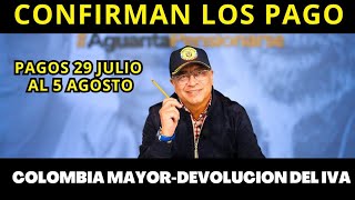 PAGOS 29 JULIO AL 5 DE AGOSTO: Colombia Mayor, Devolución del IVA, Renta Ciudadana, Sisben