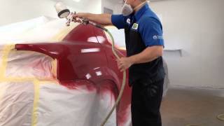 Dodge Avenger red paint  job bodyshop refinish