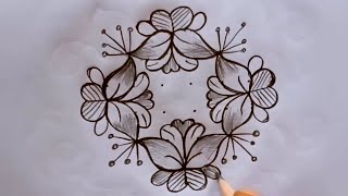 6*2 dots easy flowers rangoli design||creative rangolis||chukkala muggulu@lavyacreativerangoli