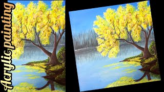 Beautiful Yellow Tree Painting On Canvas/YellowTree Landscape Painting techniques/Amrush Art Gallery