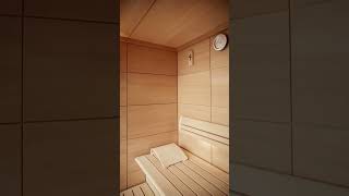 The Klafs Lounge sauna is installed in the penthouse with a panoramic window and a view of the city