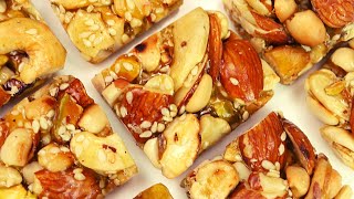 Dry fruit jaggery chikki | Mixed dry fruit chikki  | Dry fruit Gur Chikki | Peanut Dry Fruit Chikki