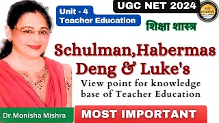 Schulman | Habermas | Deng & Luke | Understanding the knowledge base of teacher education | UGC NET