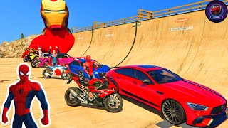 SPIDER-MAN’S LEGENDARY RAMP JUMPS WITH COLORFUL CARS AND BIKES🕷️🔥 | GTA V