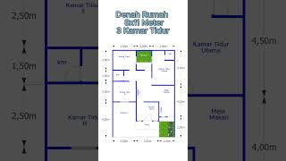 Denah Rumah  8x11 Meter 3 Kamar Tidur #rumah #desianrumah #denahrumah