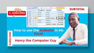 How to use the subtotal in MS excel