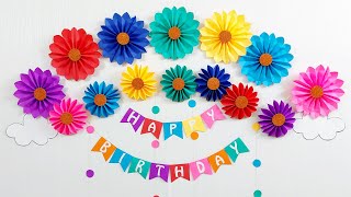 Rainbow Theme Birthday Decoration | Easy Birthday Party Decoration| Flowers Theme |Paper Flower DIY