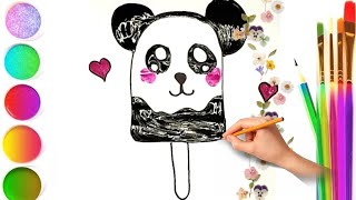 How to draw a Panda Ice Cream.Wie zeichne ein Panda-EisCómo dibujar un helado de panda.