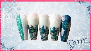 Winter Trees Nail Design | Winter Nails | Winter Designs | Madam Glam | Clear Jelly Stamper