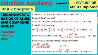 Trigonometry Lec 5 (Chap 5) || MSBTE Diploma || 1st Sem || Basic Mathematics || by Darshan Academy