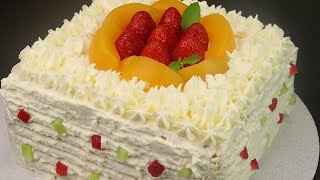 How to make Fruits Fresh Cream Cake | Recipe | Soft Vanilla Sponge Cake|Chrismas Fruit Cake