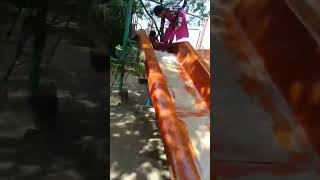 Alex is sliding the Slide at Warangal Fort Ekashila Park