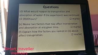 2008 KCSE Biology Data Question: Graphical Analysis of Transpiration and Water Absorption "