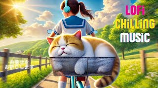 Lofi Chill Relaxing Beats 🌞 | Lofi Girl on Bike with Cute Cat 🐱 | Anime Vibe for Study, Sleep, Relax