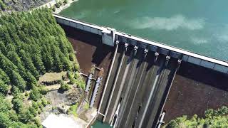 Aerial Drone footage of Detroit Dam in Detroit Oregon