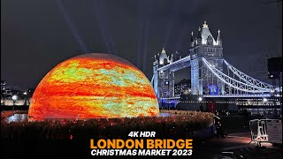 London Walk in 4K HDR: Tower Bridge & Christmas Market Along the River Thames (December 2023)