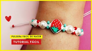 🌟 Como hacer pulseras de hilo tejida en MACRAMÉ con FIMO mostacillas y perlas  🍓 FÁCIL paso a paso