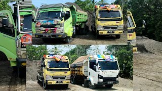 Truk Pasir, MOBIL Dump Truk Pengangkut Pasir Saring Bongkar Muatan FULL BAK Di Penampungan ARSINDO