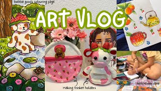 Art Vlog ☁️💫 bobbie goods colouring page, sketchbook date, making trinket holders | chill art vlog🌿