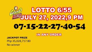 Lotto Result Today 9PM July 27,2022 6/45,6/55,3D,2D,4D