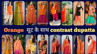 🍊Top Trendy orange colour suit combination design | orange suit with contrast dupatta