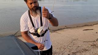 baby large mouth jigging with a grub on the Ohio,River