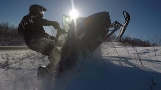 St. Louis River snowmobile ride - CastleX helmet, Bridges, and a Bombardier